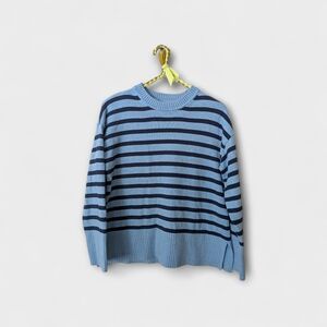 J.Crew 100% Cotton Striped Sweater S Blue Drop Shoulder Coastal Grandma Preppy